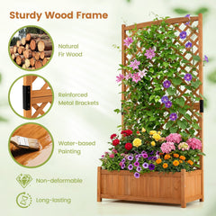 Raised Planter Bed with Tall Trellis, 71 Inch Fir Garden Bed for Climbing Plants