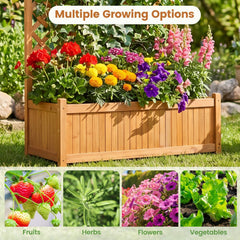 Raised Planter Bed with Tall Trellis, 71 Inch Fir Garden Bed for Climbing Plants