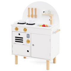 Play Kitchen for Kids Wooden Kitchen Playset with Stoves Faucet Sink Microwave and Oven-White