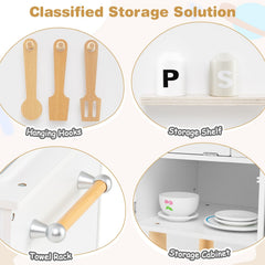 Play Kitchen for Kids Wooden Kitchen Playset with Stoves Faucet Sink Microwave and Oven-White