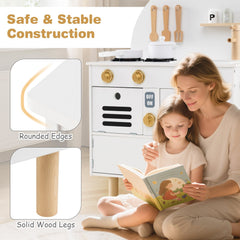 Play Kitchen for Kids Wooden Kitchen Playset with Stoves Faucet Sink Microwave and Oven-White