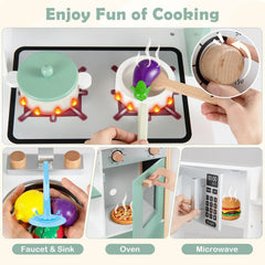 Play Kitchen Wooden Toy Kitchen Playset with Chalkboard Birthday Gift for Kids Aged 3 +-Green