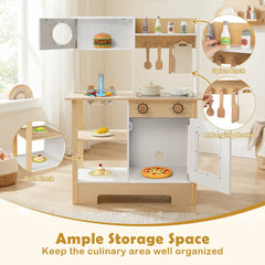 Play Kitchen Wooden Toy Kitchen Playset with Chalkboard Birthday Gift for Kids Aged 3 +-White