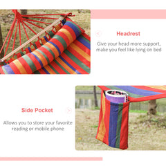Cotton Hammock Portable Soft Swing Sleeping w/ Headrest & Side Pocket Deluxe Swing Chair for Beach, Yard, Bedroom, Patio, Porch, Indoor, Outdoor, Rainbow Stripes
