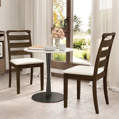 Set of 2 Ladder Back Dining Chairs, Walnut Rubber Wood with Cream Fabric Padded Seat, 400 lb