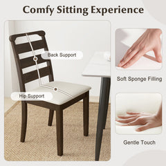 Set of 2 Ladder Back Dining Chairs, Walnut Rubber Wood with Cream Fabric Padded Seat, 400 lb