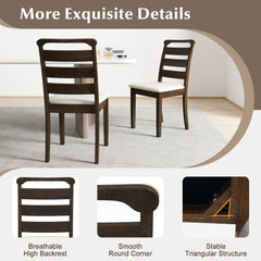 Set of 2 Ladder Back Dining Chairs, Walnut Rubber Wood with Cream Fabric Padded Seat, 400 lb