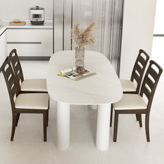Set of 2 Ladder Back Dining Chairs, Walnut Rubber Wood with Cream Fabric Padded Seat, 400 lb