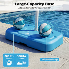 Pool Basketball Hoop Set with 2 Balls and Pump for Water Games-Light Blue