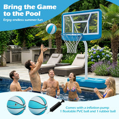 Pool Basketball Hoop Set with 2 Balls and Pump for Water Games-Light Blue