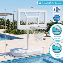 Pool Basketball Hoop Set with 2 Balls and Pump for Water Games-White