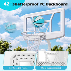 Pool Basketball Hoop Set with 2 Balls and Pump for Water Games-White