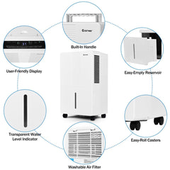 70 Pint Portable Dehumidifier, 17 Pint Bucket, Basement and Bedroom Presets, 3 Fan Speeds, White