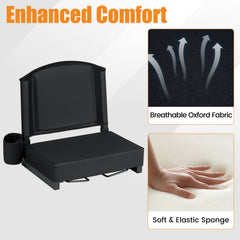 Portable Folding Bleacher Chair with Thick Padded Cushion, Removable Shoulder Strap-Black