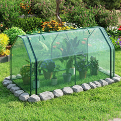 Portable Mini Greenhouse, Small Garden Greenhouse with PE Cover and Zippered Roll-up Door for Vegetables-Green