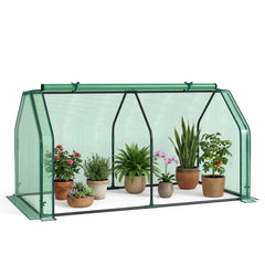 Portable Mini Greenhouse, Small Garden Greenhouse with PE Cover and Zippered Roll-up Door for Vegetables-Green