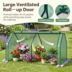 Portable Mini Greenhouse, Small Garden Greenhouse with PE Cover and Zippered Roll-up Door for Vegetables-Green