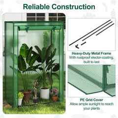 Portable Mini Greenhouse with Roll-Up Zippered Door-Green