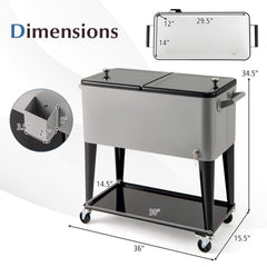 Portable Patio Cooler with Bottom Storage Shelf and Bottle Opener-Gray