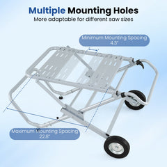 Portable Table Saw Stand Rolling Foldable Heavy Duty Metal Base with 8-Inch Rubber Wheels-Silver