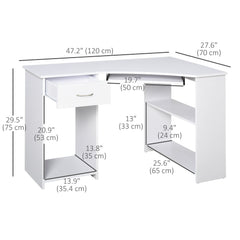 47" L-Shaped Desk with Keyboard Tray, Computer Corner Desk for Small Space with Shelves, Drawer, CPU Stand, Home Office Writing Table, White
