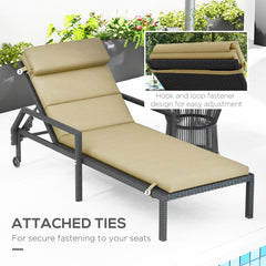 Patio Chaise Lounge Chair Cushion Replacement Sun Lounger Pads with Headrest and Ties, Beige