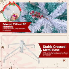 7 FT Pre-Lit Snow Flocked Christmas Tree, 855 Tips, 350 Warm White LEDs and Red Berries