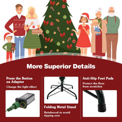 7 FT Pre-Lit Christmas Tree, PE and PVC Mixed Tips with 8 Lighting Modes