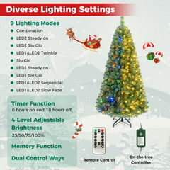 7 FT Pre-Lit Christmas Tree, 1181 Branch Tips and 500 Colour Changing LEDs with Remote