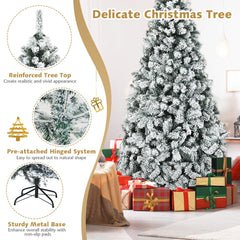 7.5 FT Pre-Lit Snow Flocked Christmas Tree, 1010 Hinged Tips and 450 Warm White LEDs