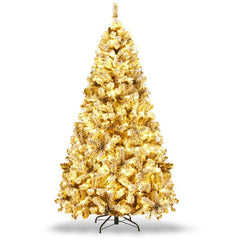 7.5 FT Pre-Lit Snow Flocked Christmas Tree, 1010 Hinged Tips and 450 Warm White LEDs