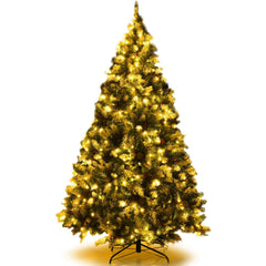 6 FT Pre-Lit Snow Tipped Christmas Tree, 818 Tips with Pine Cones and Red Berries