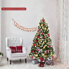 6 FT Pre-Lit Snow Tipped Christmas Tree, 818 Tips with Pine Cones and Red Berries