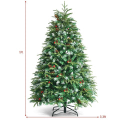 5 FT Pre-Lit Snowy Christmas Tree, 581 Hinged Tips, 250 Two Colour LEDs and 11 Flash Modes