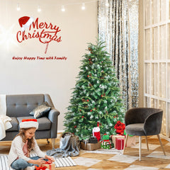 5 FT Pre-Lit Snowy Christmas Tree, 581 Hinged Tips, 250 Two Colour LEDs and 11 Flash Modes