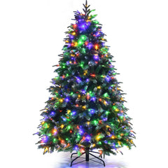 6 FT Pre-Lit Snowy Christmas Tree, Hinged with Two Colour LEDs and 11 Flash Modes