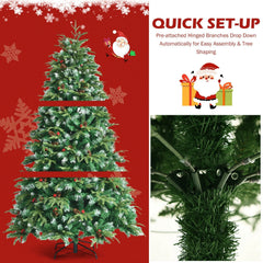 6 FT Pre-Lit Snowy Christmas Tree, Hinged with Two Colour LEDs and 11 Flash Modes