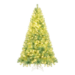 7.5 FT Pre-Lit Tinsel Christmas Tree in Fruit Green, 1300 Tips and 550 Warm White LEDs