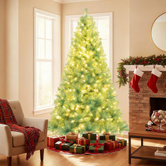 7.5 FT Pre-Lit Tinsel Christmas Tree in Fruit Green, 1300 Tips and 550 Warm White LEDs