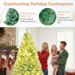 7.5 FT Pre-Lit Tinsel Christmas Tree in Fruit Green, 1300 Tips and 550 Warm White LEDs