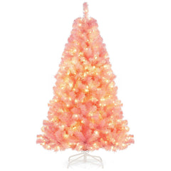 6 FT Pre-Lit Pink Tinsel Christmas Tree, 688 Branch Tips and 250 Warm White LEDs