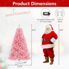 6 FT Pre-Lit Pink Tinsel Christmas Tree, 688 Branch Tips and 250 Warm White LEDs