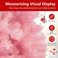6 FT Pre-Lit Pink Tinsel Christmas Tree, 688 Branch Tips and 250 Warm White LEDs