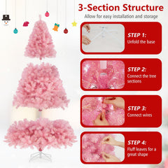 6 FT Pre-Lit Pink Tinsel Christmas Tree, 688 Branch Tips and 250 Warm White LEDs