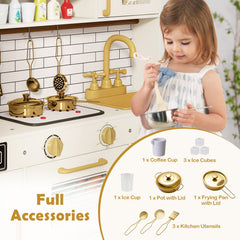 Pretend Toy Kitchen Set with Stoves and Water Dispenser-Beige