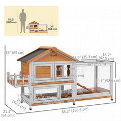 65" Wooden Rabbit Hutch, Pet Playpen with Openable Roof, Storage Box, for Rabbits and Small Animals, Dark Grey