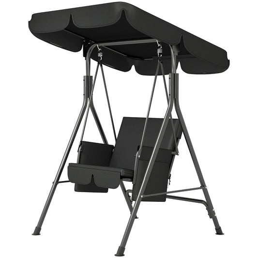 1-Seat Outdoor Porch Swing Patio Swing with Adjustable Canopy, Removable Seat and Back Cushion for Garden, Poolside