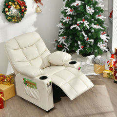 Kids Recliner Chair with Cup Holders and Footrest, Beige