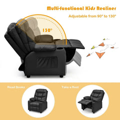 Kids Recliner with Cup Holders and Side Pockets, Black PU Leather