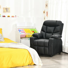 Kids Recliner with Cup Holders and Side Pockets, Black PU Leather